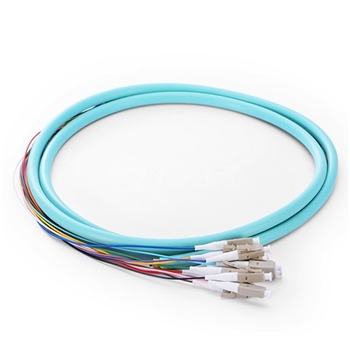 1.5m 12芯 LC/UPC 万兆多模OM3 束状圆缆光纤尾纤-0.9mm PVC护套